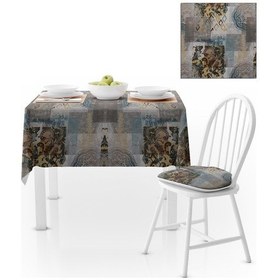 Resim Patchwork Geometrik Desenli Hardal Vizon Dijital Baskılı Petek Dokuma Masa Örtüsü 140x220 
