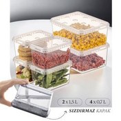 Resim 6'lı Block Buzdolabı Ve Derin Dondurucu Sızdırmaz Saklama Kabı Şeffaf 2x(1,5 Lt)-4x(0,7 Lt) Vienev