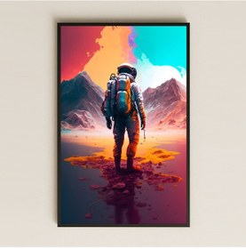Resim Astronotlu Manzara Temalı Pleksi Tablo Renkli Yalnızlık 