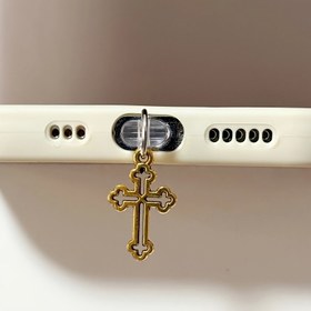 Resim Tek Altın Haç Telefon Toz Fiş, Yaratıcı ve İlginç Telefon Aksesuarı, Hristiyanlar ve Haç İnancı için Uygun, Iphone/Type-C/Tablet Cihazlarıyla Uyumlu: Telefon Toz Fişleri. 
