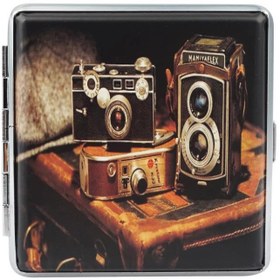 Resim Fotoğraf Makinesi Desenli Deri Metal Sigara Taşıma Kabı/Kutusu 