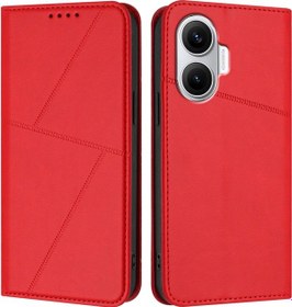 Resim Xiaomi Poco F7 5g İçin Güçlü Manyetik Buzlu Flip Deri Telefon Kılıfı Kırmızı 