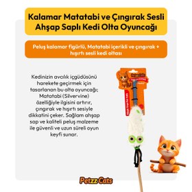 Resim PetzzCats Kalamar Matatabi ve Çıngırak Sesli Kedi Oltası Oyuncağı Beyaz 42 Cm 