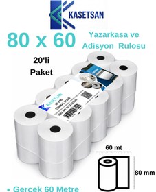 Resim Kasetsan 80x60 Yazarkasa Pos Rulosu 20'li Paket Termal Adisyon Kağıdı 