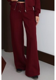 Resim Balenbi 3 İplik İçi Polarlı Yüksek Bel Çımalı Palazzo Eşofman Altı 1144 Bordo 
