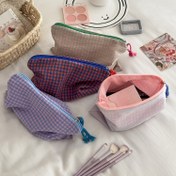 Resim Kadınlar için 1 Adet Polyester Ekose Makyaj Çantası, Yüksek Kaliteli Taşınabilir Kozmetik Organizatörü, Çok Fonksiyonlu Ruj Saklama Çantası, Karışık Renkler, Kokusuz, Kore ve Japon Stili 