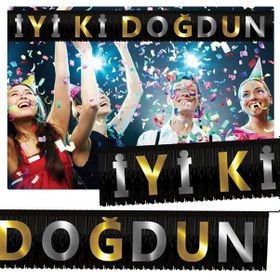 Resim Püsküllü İyi Ki Doğdun Banner Siyah Altın Gümüş +3 