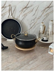 Resim 3 Parça 24 Cm Siyah Güveç Tencere Seti Gold Kulp Siyah 