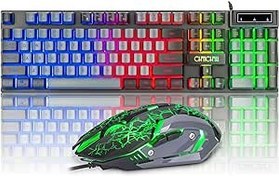 Resim Oyun Klavyesi ve Fare Combo USB Kablolu LED Gökkuşağı Arka Işık 2 Renkli Klavye 6 Düğme 2 Yan Düğme fareler Ofis Ev Dizüstü Masaüstü Bilgisayar için Mekanik Hissediyorum (Siyah ve Gri) 