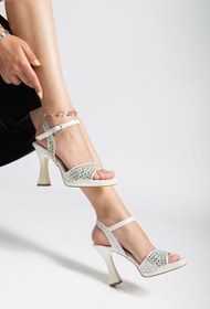Resim prenses shoes Ön Arka Açık Taşlı Platform Topuklu Ayakkabı 