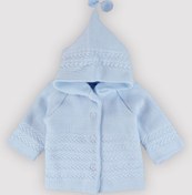 Resim Peki Bebek 5 Ekle 4 Öde Yenidogan Hediyelik Triko Yün Örgü Kapüsonlu Hirka Çift Kat Ponponlu Retro 1028 