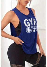 Resim Ghassy Co. Kadın Gym Baskılı Nefes Alabilen Fitness Yoga Koşu Kolsuz Spor Atlet Lacıvert 