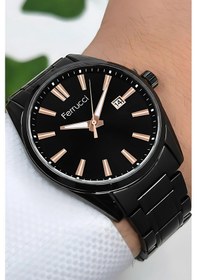 Resim Ferrucci Takvimli Erkek Kol Saati Çelik Kordon 3 Atm Suya Dayanıklı Bileklik Siyah-rose Sdf Siyah 