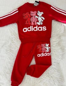 Resim Cg Kids 3 Ayı Baskı Yanlar Şeritli Erkek&kız Çocuk Eşofman Takım Kırmızı 