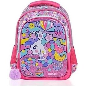 Resim Muggle Okul Çantası Happy Unicorn Pembe Mu-6443 