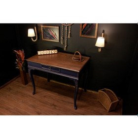 Resim Wooding 100 Cm Masif Ceviz Lacivert Oymalı Çalışma Masası 