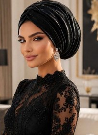 Resim Aişe tesettür Siyah Işıltılı Çift Katlı Drapeli Büzgülü Abiye Salaş Bone 