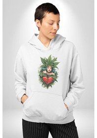 Resim Kalp Parmak Kız Yeşillik Mutluluk Kadın Erkek Beyaz Kapüşonlu Sweatshirt Hoodie Beyaz 