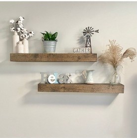 Resim Dekoratif Doğal Ahşap 2 Li 110 X 15 X 4 Cm Gizli Aparatlı Raf Ahşap 