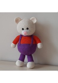 Resim Amigurumi Örgü Oyuncak Renkli Ayı Mor 