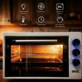Resim Akel AF280LF 32 Litre Beyaz Midi Fırın, Mavi LED Düğme, Iç Aydınlatma, Turbo Fan, Zaman & Isı Ayarı 
