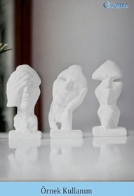 Resim Evene Biblo Dekoratif Obje Heykel Üç Maymun Biblo Dekoratif Süs Eşyası Beyaz Model 31, ebiblomodel31 