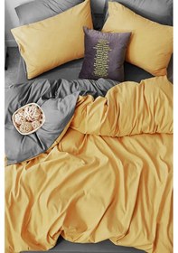 Resim More Home Tek Kişilik Yorgan Kılıfı + Yastık Kılıfı Sarı Antrasit Kombin 