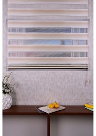 Resim Krem Kendinden Desenli Etek Dilimsiz Ds 11714-v1 Zebra Stor Güneşlik Perde 