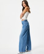 Resim Geniş Düz Paça Kot Pantolon Standart Bel Cepli Pamuklu - Bianca Jeans 
