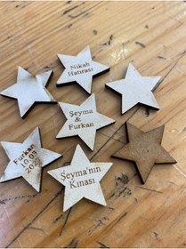 Resim Genel Markalar Nikah Şekeri Süsü Ahşap 2cm Yıldız Kazıma 50 Adet 