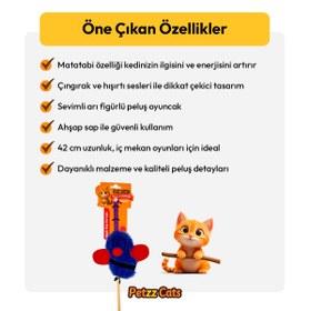 Resim PetzzCats Bee Matatabi ve Çıngırak Sesli Kedi Oltası Oyuncağı Mavi 42 Cm 