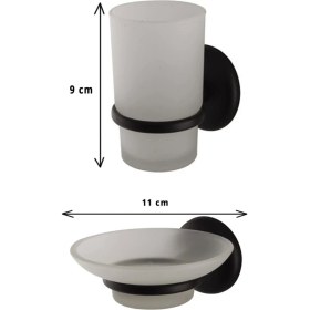 Resim Fndhome Siyah Banyo Aksesuarı Etejer Sabunluk Diş Fırçalık 3'lü Set 