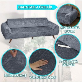 Resim Kadife 3 Kişilik Koltuk Örtüsü Lastikli Kanepe Örtüsü Lastikli Koltuk Örtüsü Koltuk Kılıfı Koyu-gri 