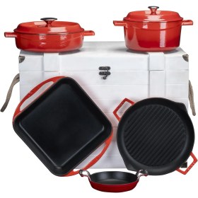 Resim Lava Döküm Çeyiz Seti Beyaz Ahşap Sandık Hediyeli 