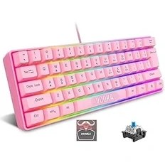 Resim Vooka Trol Blue Switch Mini Rgb Oyun Klavyesi Gaming 62 Tuşlu 18 Rgb LED USB Tip-C Kablosu Pembe Uy 