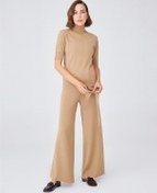 Resim Peraluna Boru Paça Yüksek Bel Kadın Triko Pantolon Camel Melanj 