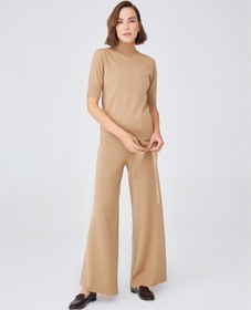 Resim Peraluna Boru Paça Yüksek Bel Kadın Triko Pantolon Camel Melanj 