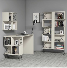 Resim Variant Extra Raflı Çalışma Masası Ve Kitaplık Takımı - Krem 