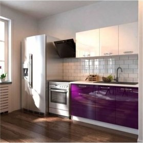 Resim Tdesigno Hale Hazır Mutfak Dolabı - 140 Cm - Parlak Mürdüm Ve Beyaz Tezgah Dahil Mürdüm 