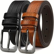 Resim FLAGIA Erkekler için Lüks Bel Bandı Seti (2 Adet) - Ayarlanabilir Kare Toka, Kot ve Resmi Pantolonlar İçin Mükemmel Uyum, Şık PU Malzeme, Siyah & Koyu Kahverengi, Sevgililer Günü, Babalar Günü veya Karnaval İçin İdeal 