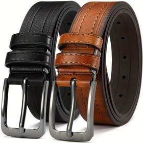 Resim FLAGIA Erkekler için Lüks Bel Bandı Seti (2 Adet) - Ayarlanabilir Kare Toka, Kot ve Resmi Pantolonlar İçin Mükemmel Uyum, Şık PU Malzeme, Siyah & Koyu Kahverengi, Sevgililer Günü, Babalar Günü veya Karnaval İçin İdeal 