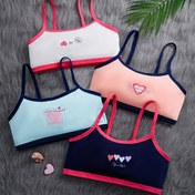 Resim 4 Adet Kız Çocuk Pamuklu Bralet - Rahat & Şık Kalp Baskılı Cami Üstler, Dolgu Yok 