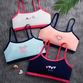 Resim 4 Adet Kız Çocuk Pamuklu Bralet - Rahat & Şık Kalp Baskılı Cami Üstler, Dolgu Yok 