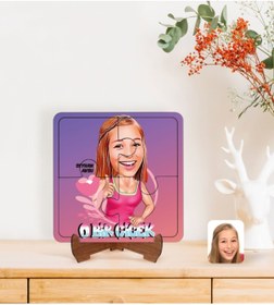 Resim Bk Gift Kişiye Özel Kadınlar Günü Karikatürlü Ahşap Standlı Puzzle Çerçeve-4 