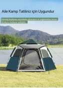Resim Tam Otomatik Su Ve Rüzgar Geçirmez Gölgelikli Altıgen Çadır 4-6 Kişilik Aile Çadırı 240x210x135 Cm Yeşil 