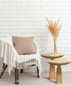 Resim Ahşap 2 Li Set Fitilli Mantar Yan Sehpa Modern Fiskos / Çiçeklik / Zigon Sehpa Ahşap 