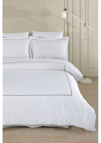 Resim Varol Marmaris Serisi Kızılbük Çift Kişilik 300 Tc Nakışlı Pamuk Saten Nevresim Takımı Beyaz 