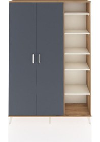 Resim Arges Dolap 7 Raflı 2 Kapaklı Tek Askılı 132x30x195 Çam-antrasit/aytaşı Antrasıt/aytası 