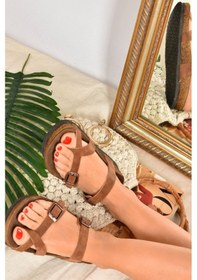 Resim Fox Shoes Taba Süet Parmak Arası Kadın Terlik K777613402 