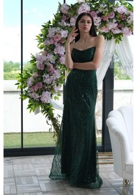 Resim Feminist Zümrüt Taş İşlemeli Uzun Balık Abiye 0801056.123 Zümrüt 